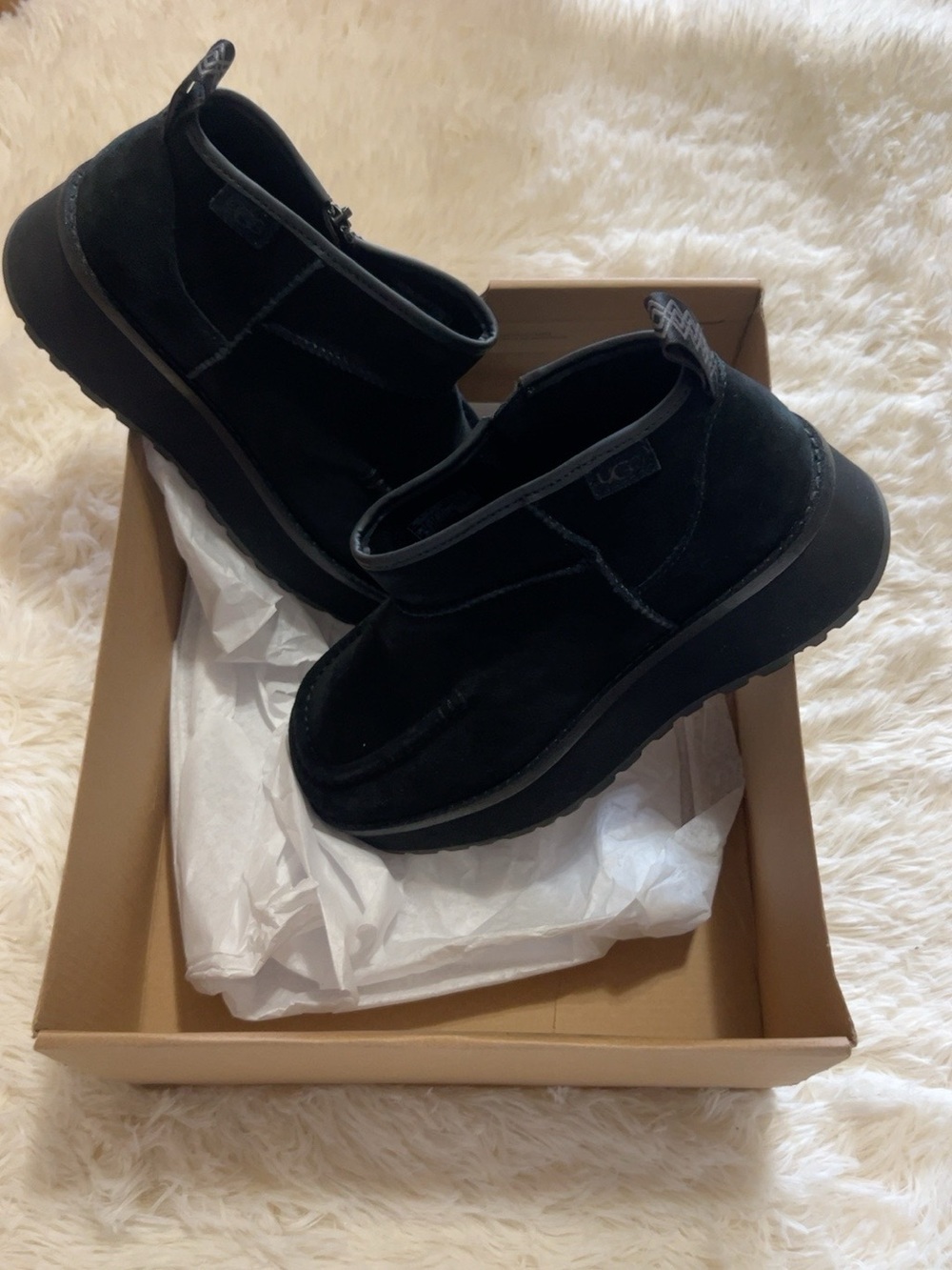 UGG Black Suede Slip-On Ankle Boots